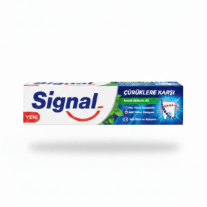 نمای تیوپ و جعبه خمیر دندان سیگنال Signal مدل Curuklere Karsi با تم رنگی آبی و سبز