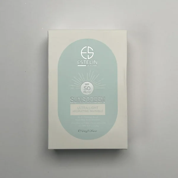 ضد آفتاب بیرنگ استلین SPF 50 (50 گرم) – Estelin جعبه ضد آفتاب استلین بی رنگ آبی SPF50 وزن ۵۰ گرم