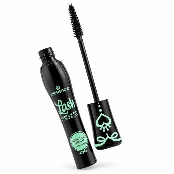 ریمل اسنس لش پرنسس مدل False Lash Effect حجم دهنده و بلند کننده با برس مخروطی ۱۲ میل اصل برس مخروطی فیبری ریمل اسنس لش پرنسس در کنار پوکه مشکی و سبز