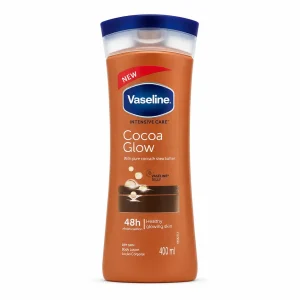 لوسیون بدن وازلین Cocoa Glow حجم ۴۰۰ میل نمای روبه‌رو