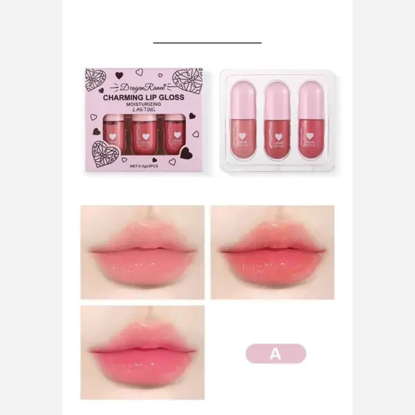 پک رژ لب مایع دراگون بسته 3 عددی جلوه رژ لب خیس دراگون روی لب
