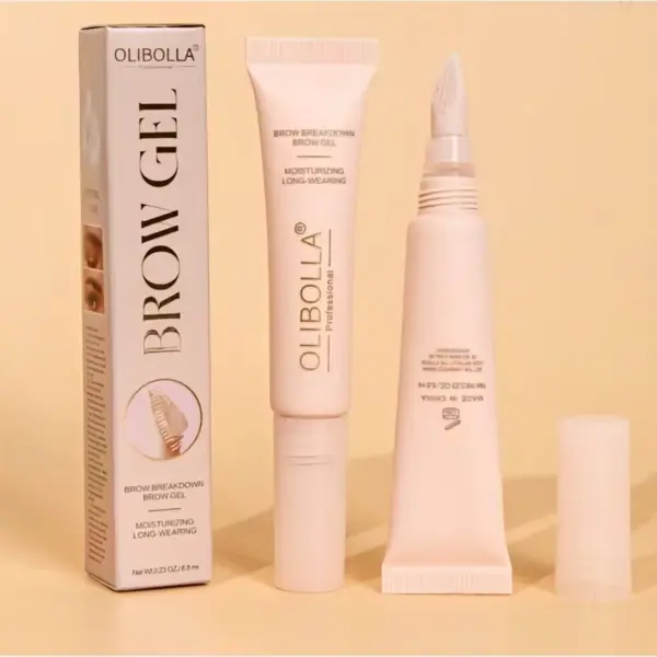 ژل ابرو اولیبولا Olibolla تیوپی مدل Brow Breakdown لیفت و حالت دهنده بی رنگ ۶.۸ میل ژل ابرو تیوپی اولیبولا کنار جعبه