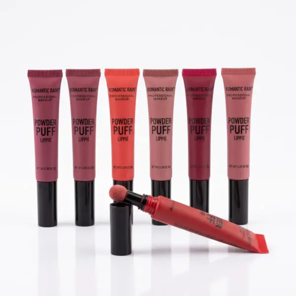 رژ لب مایع پد دار رومانتیک رین مدل Powder Puff Lippie مات در 6 رنگ اپلیکاتور پد دار رژ لب رومانتیک رین